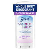 Secret desodorante cuerpo mujer, fragancia suave lila y lirio de agua para uso diario.