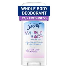 Secret desodorante cuerpo mujer, fragancia suave lila y lirio de agua para uso diario.