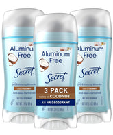 Secret desodorante para mujer sin aluminio, aplicación suave para piel sensible.