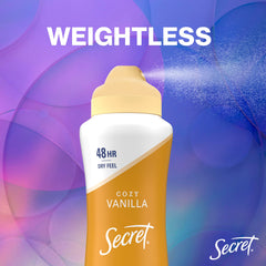 Secret Dry Spray underarm close-up highlights gentle skin feel.