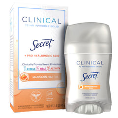Secret Fuerza Clinica Mandarin Fizz en botella, protección duradera para días activos.