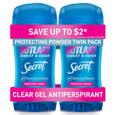 Secret Outlast desodorante para mujer, gel transparente, aplicación limpia sin manchas.