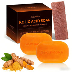 SecuMake Kojic Acid Soap packaging showing brightening and hydrating formula.