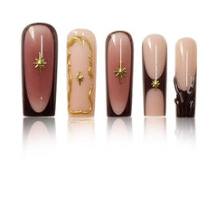 SEENEEY brown French artificial nails designed for natural, comfortable fit.