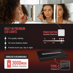 Self-Cut System 3-Way Mirror side view highlights adjustable angles for styling