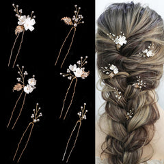 SELFCLOUD pasadores de pelo con perlas y flor blanca para novia