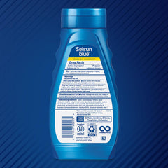 Selsun Blue label with pyrithione zinc 1% highlights powerful dandruff control