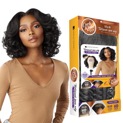 Sensationnel Curls KinksandCo KinkyEdges wig, 14-inch front view, natural lace frontal styling.
