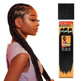 Sensationnel X-pression 58-inch jet black pre-stretched braiding hair for box braids with smooth texture.