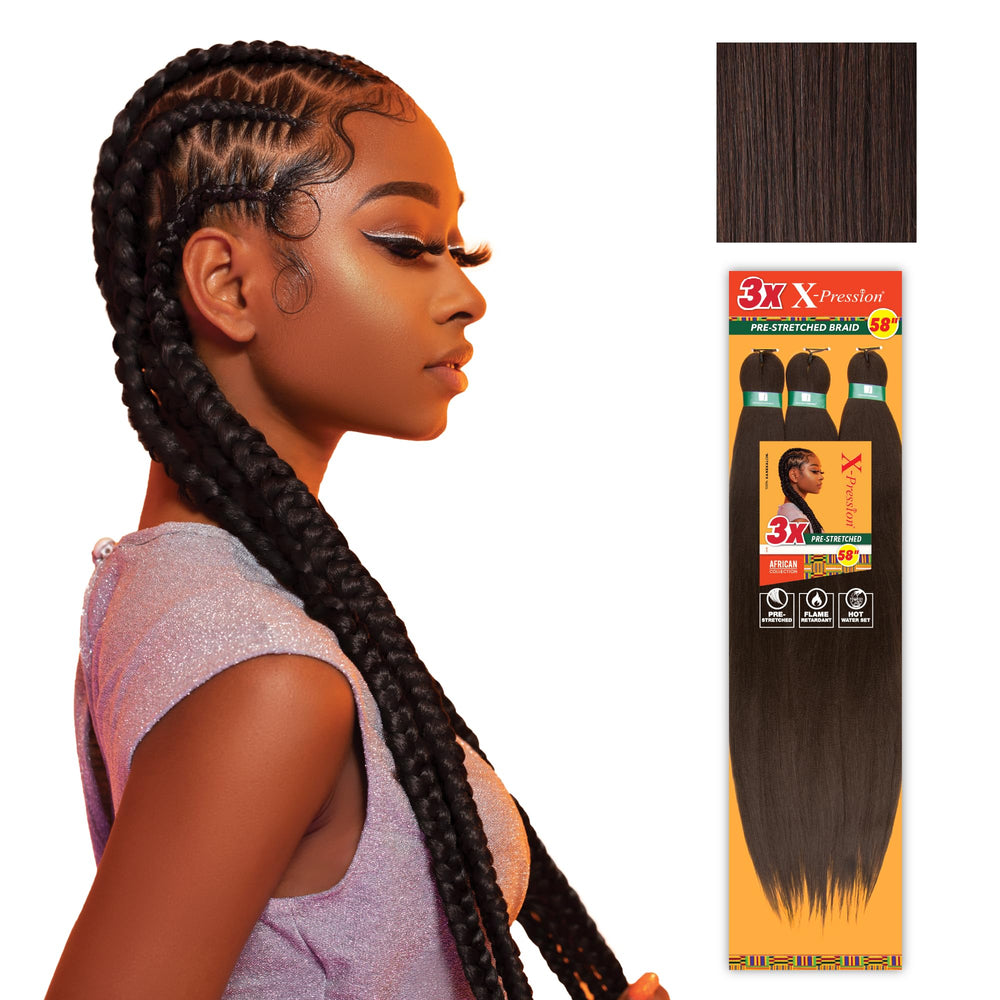 Sensationnel X-pression pre-stretched braiding hair in 58 inches for long-lasting box braids