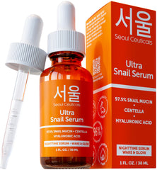SeoulCeuticals suero caracol 97,5% en botella para cuidado nocturno.