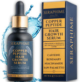 Seraphime copper peptide serum bottle promoting thicker, fuller hair with multi-peptide actives.