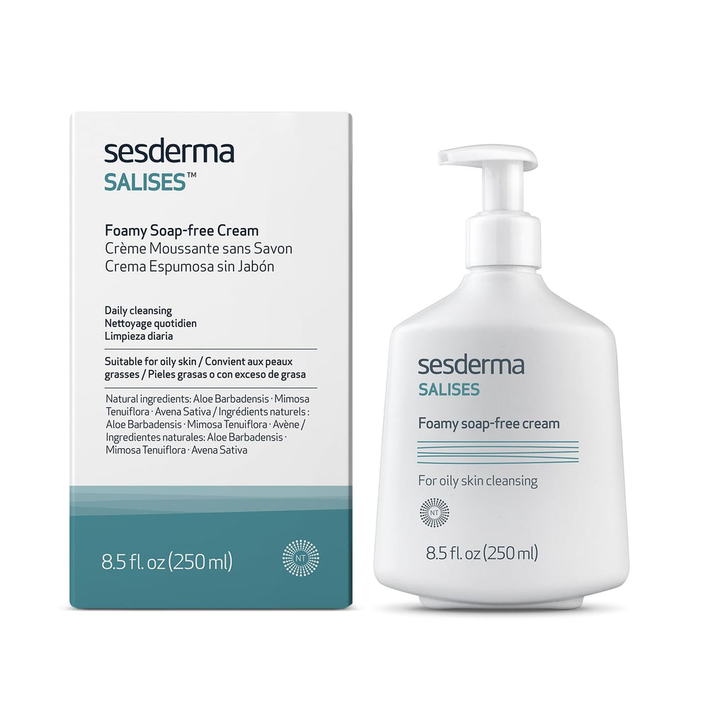 Sesderma SALISES foamy cleanser bottle close-up highlighting oil control
