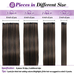Setible seamless clip-ins with invisible wefts for a discreet natural look.