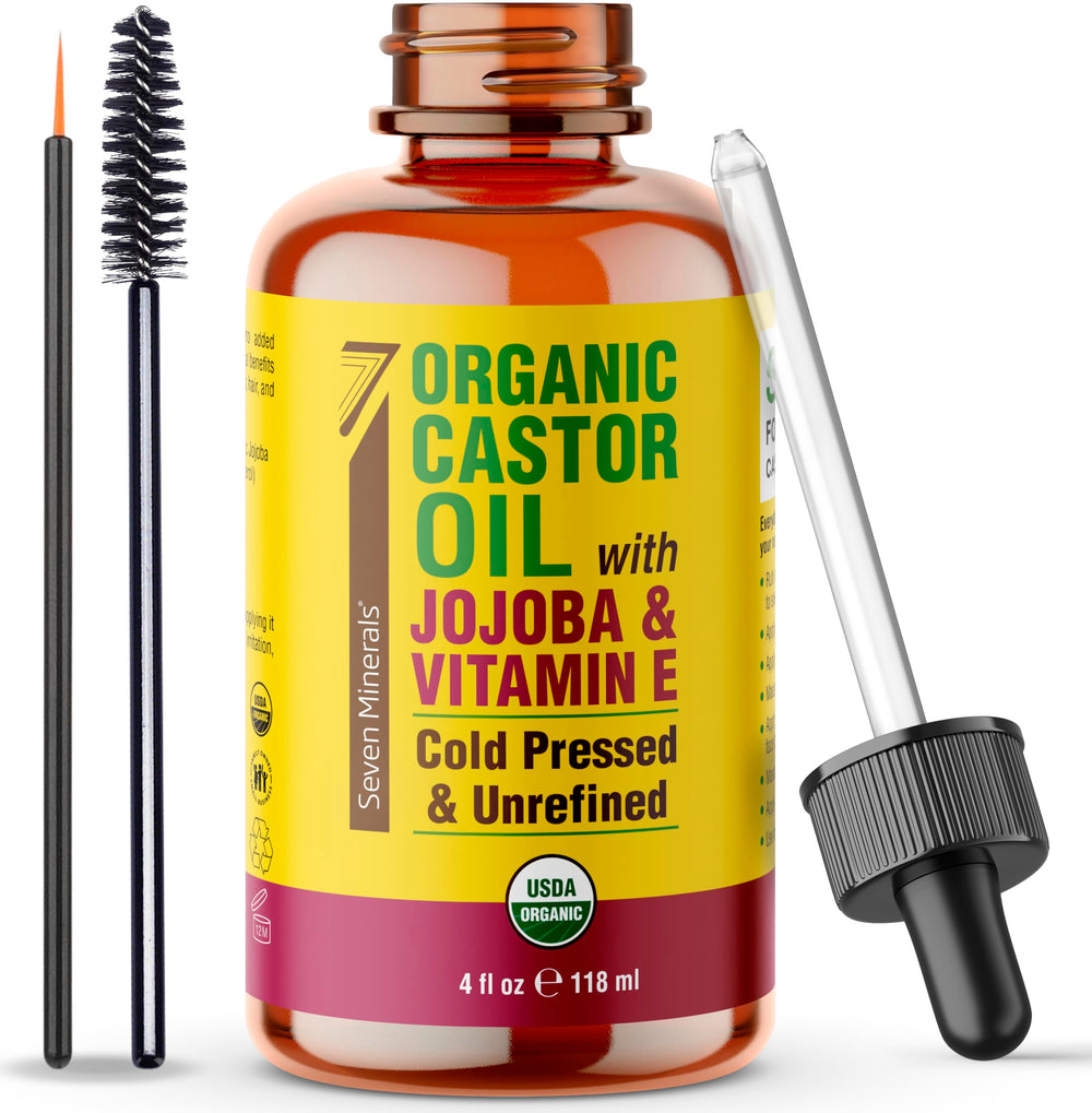 Seven Minerals Aceite de Ricino en botella de vidrio para pestañas y cejas