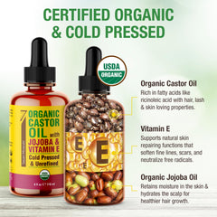 Aceite de ricino con jojoba y vitamina E para cabello y piel