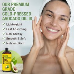 Seven Minerals avocado oil on skin for deep moisture and softness.