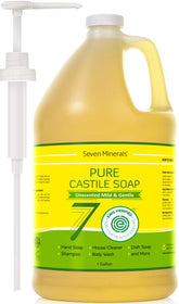 Seven Minerals Castile Soap bottle 1 gallon for unscented, gentle cleansing on sensitive skin.