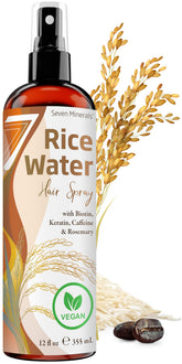 Seven Minerals Large Fermented Rice Water bottle pour for easy scalp hydration.