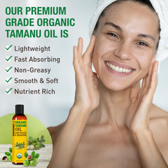 Aceite de Tamanu Seven Minerals aplicado al cabello para brillo suave