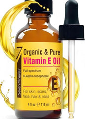 Seven Minerals Vitamin E Oil label detail shows ingredient clarity and purity.