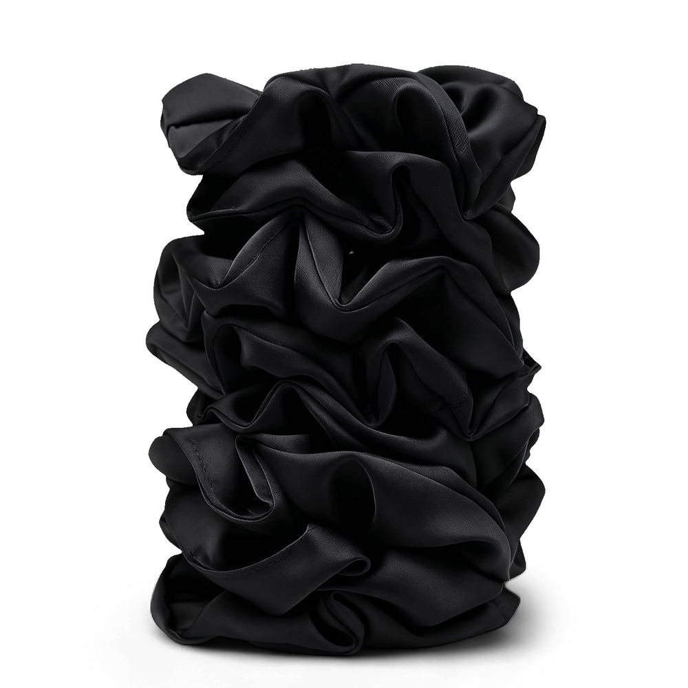 SEVEN STYLE satin scrunchies 8-pack in black satin for gentle, crease-free wear.
