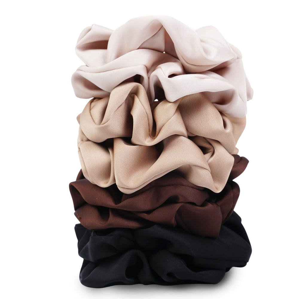 SEVEN STYLE satin scrunchies in black hair for crease-free, smooth styling