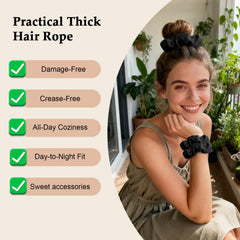 SEVEN STYLE satin scrunchies gloss finish closeup highlights comfortable, durable hair ties.