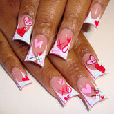 Sevgob uñas de presión Valentinas con corazones rosados para looks festivos