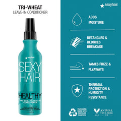 SexyHair Healthy Tri-Wheat Leave-In hair-closeup showcases smoother, more manageable strands.