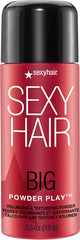 SexyHair Powder Play bottle closeup shows colorless formula delivering lift