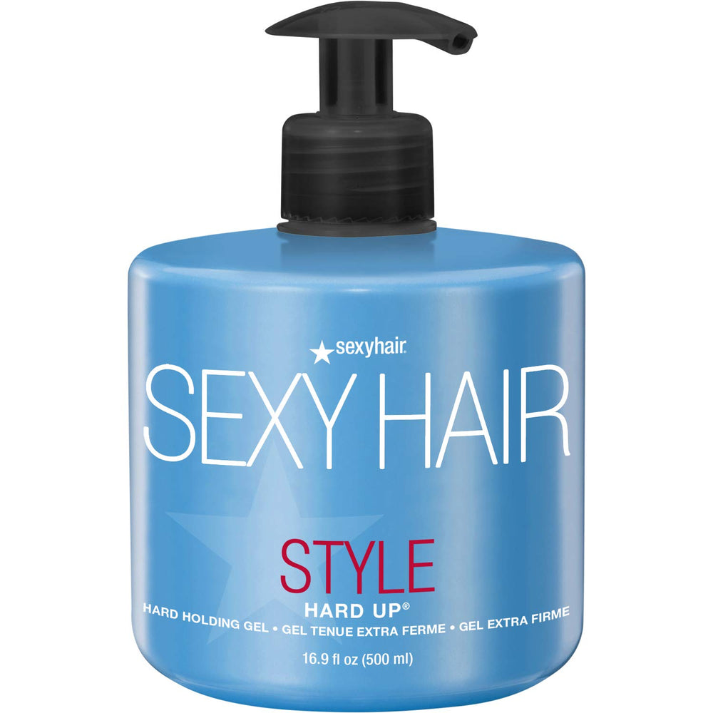 SexyHair Style Hard Up bottle pour demonstrates fast clear-drying hold for all hair types.