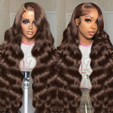 SFTNMEH 30 inch chocolate brown lace front wig with natural part for everyday wear