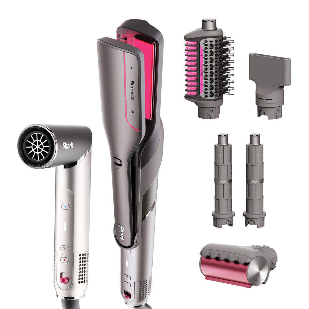 Shark Flex Fusion straightening wand in action for wet-to-dry styling with heat control.