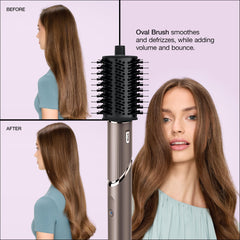 Shark FlexStyle oval brush adds smooth shine while shaping.