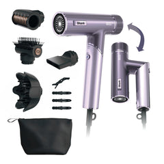 Shark SpeedStyle Pro Flex hair dryer front view showing portable design for travel
