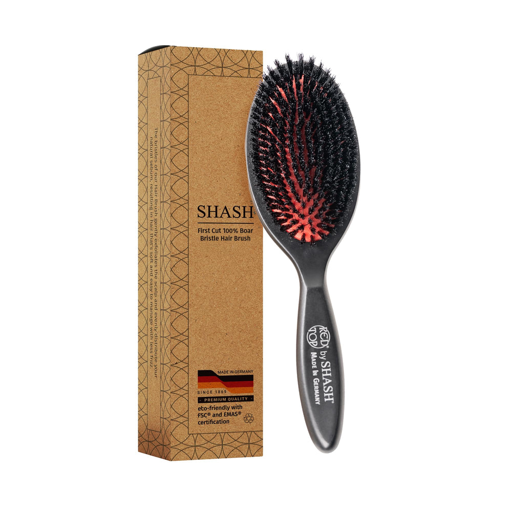 SHASH first-cut boar bristle brush closeup showing gentle detangling.