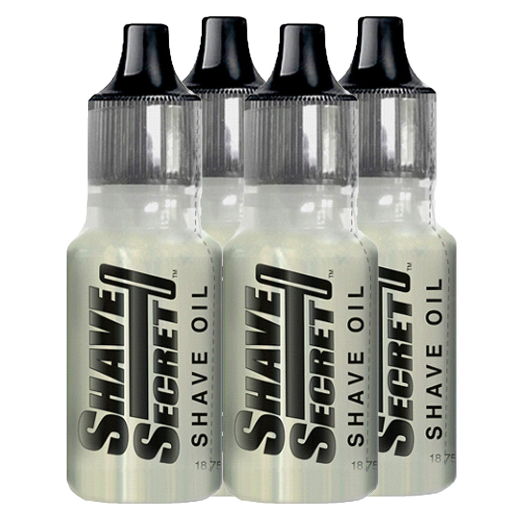 Shave Secret Shaving Oil 4-pack bottle front view for a smooth, comfortable shave
