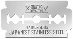 SHAVING REVOLUTION double-edge blades in platinum Japanese stainless steel for a precise, smooth shave.
