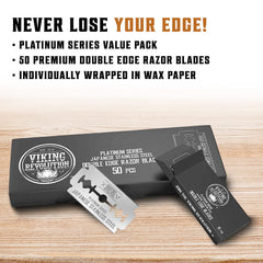 Platinum-coated blade close-up showing durable edge for clean, consistent shaves.