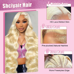 Shciyair 613 lace front wig side-part demonstrates versatile styling