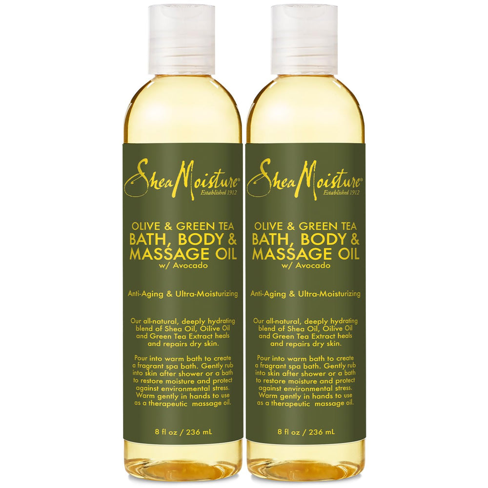 SheaMoisture aceite de baño y cuerpo con oliva y té verde, hidrata profundamente la piel.