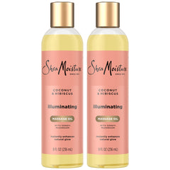 SheaMoisture Aceite de Masaje Iluminador, botellas para piel suave y radiante.