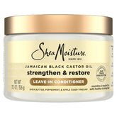 SheaMoisture Acondicionador sin enjuague con aceite de ricino negro jamaicano en botella para desenredar.