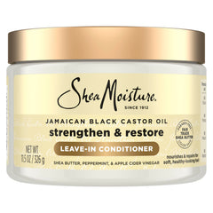 SheaMoisture Acondicionador sin enjuague con aceite de ricino negro jamaicano en botella para desenredar.