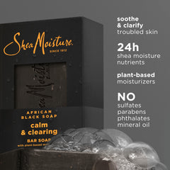 Sheamoisture African Black Soap bar moisturizes, leaving calm, smooth skin.