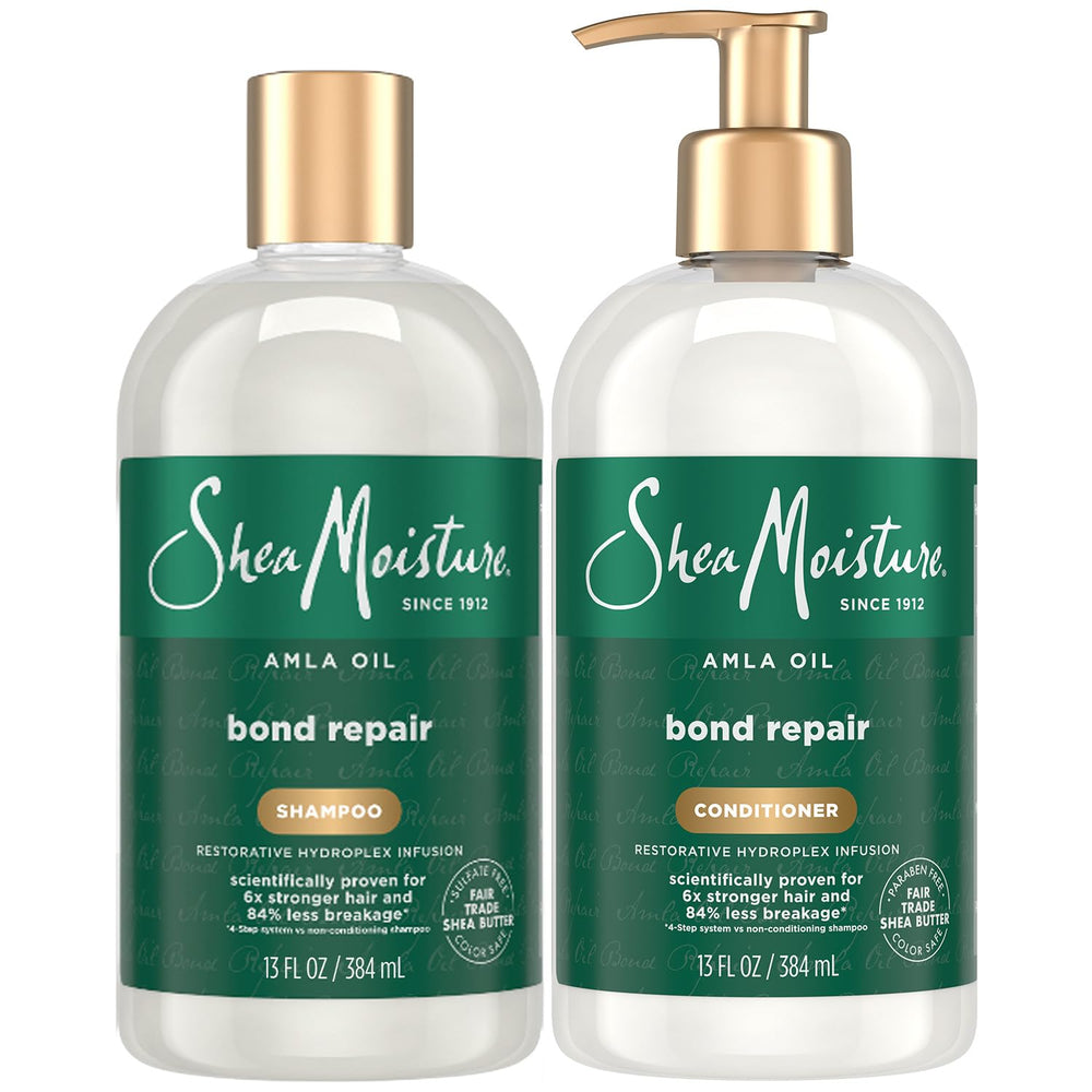 SheaMoisture Bond Repair Shampoo bottle pouring for smoother, more manageable hair.