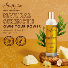 Applying SheaMoisture detangler to damp hair for easier combing