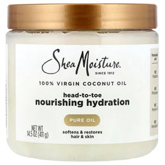 SheaMoisture bote de aceite de coco virgen para piel y cabello.