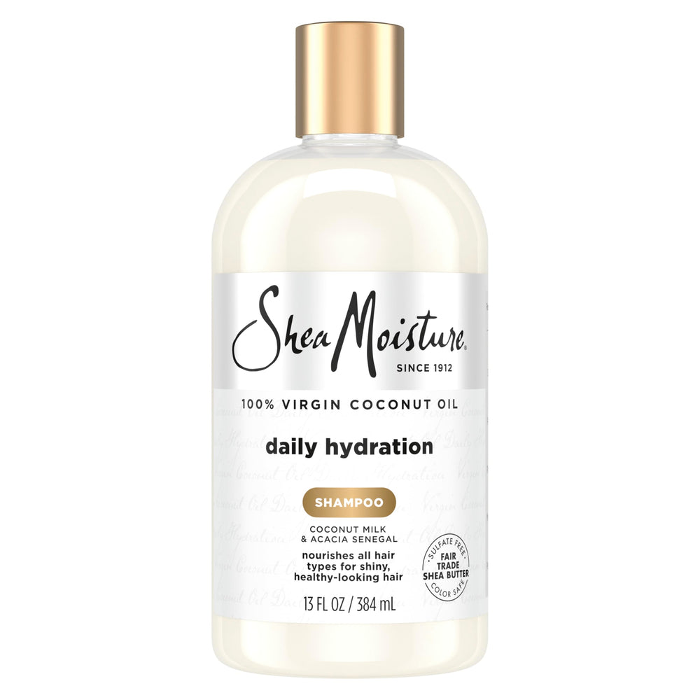 Champú SheaMoisture hidratación diaria en botella, limpieza suave para el cabello.